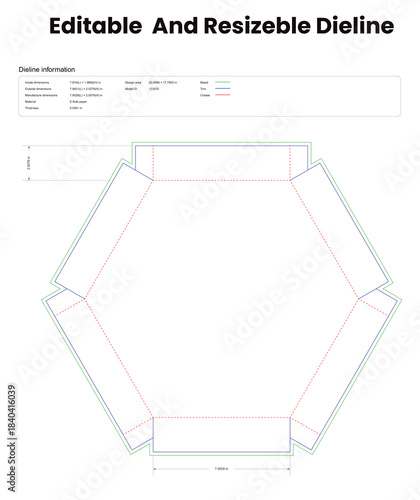 hexagon food tray box dieline template box dieline die lines packaging custom dieline  box cardboard box dieline pizza box dieline printable product packaging layout,

