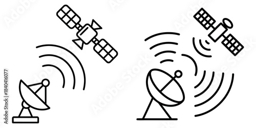 Telecommunications Network Thin Line Vector. Contour symbol representing a Signal Receiving Dish Satellite for broadcasting. Vector isolated outline drawing with an editable stroke.