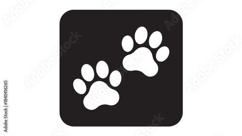 a simple graphic depiction of two white paw prints against a black rounded square shape on transparent background silhouette high quality professional detailed modern elegant stylish