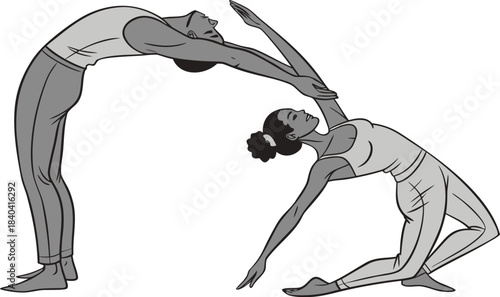 Two people performing a challenging yoga pose together