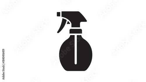 A sleek black spray bottle illustration featuring a trigger and elongated neck presented as a striking silhouette on transparent background high quality professional detailed modern elegant