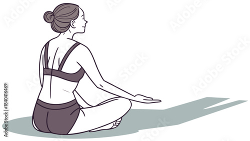A serene illustration of a woman finding peace and balance in a meditative yoga pose
