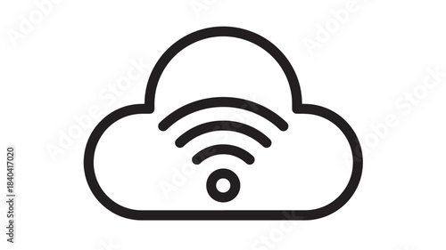 A simple black line art illustration of a cloud with wifi signal waves perfect for digital use on transparent background silhouette high quality professional detailed modern