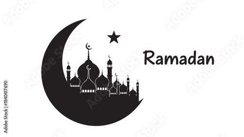 a striking black ramadan crescent moon and mosque silhouette design with a star offering versatile use for islamic themed projects on transparent background high quality professional