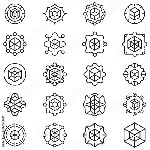 Blockchain compliance icon set featuring security and legal elements isolated on white background