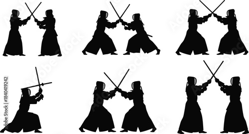Collection of Bear Silhouettes in Different Poses, Including Standing, Sitting, and Walking, Flat Vector Illustration Set for Wildlife, Nature, and Animal Design