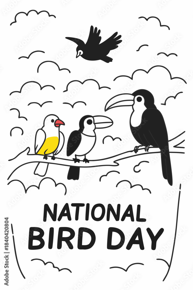 Naklejka premium National Bird Day illustrated with several birds