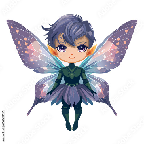 tiny dark fairy villain with moth-flower hybrid wings,