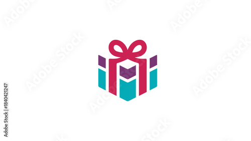 Vibrant abstract geometric gift box icon with a bow. Modern present symbol for celebration, reward, surprise, bonus, or special offer.
