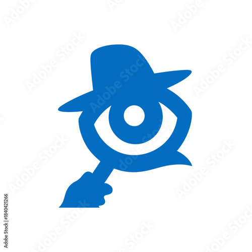 Blue Eye with Fedora Hat and Magnifying Glass Icon. Abstract Concept for Detective, Spy, Investigation, Security, Privacy.