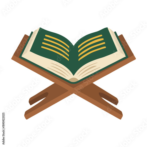 Al Quran on a wooden rehal, representing the foundation of Islamic guidance and knowledge.