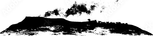 Monochrome stencil illustration of mist rising from cold landscape