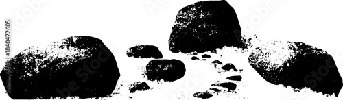 Black and white stencil of moss trails and stones for urban art design