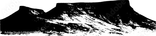Black and white stencil of mountain plateau illustration