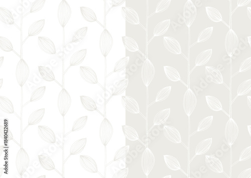 Vector seamless pattern design with hand drawn sketch leaves illustration. cloud dancer color. Color of the year 2026