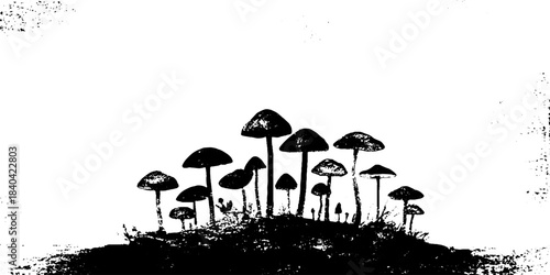 Black and white mushroom cluster stencil illustration for urban art design