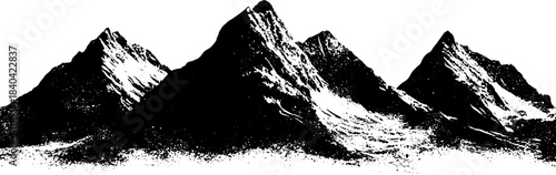 Black and white stencil illustration of alpine mountain ridges for nature-themed design