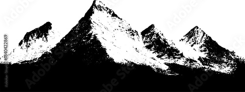Monochrome stencil illustration of narrow snow-capped mountain ridges for design projects