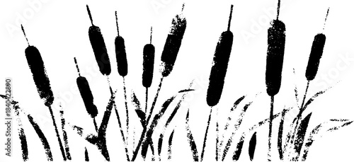 Black and white stencil art of narrow reeds for nature-inspired design