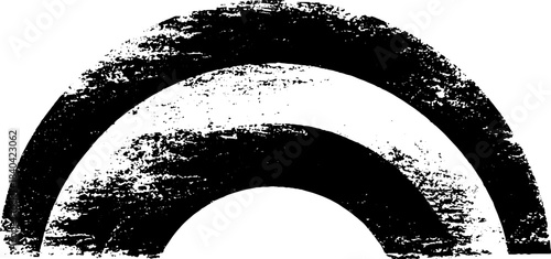 Distressed black and white stencil art of overlapping arcs with grunge texture for creative design