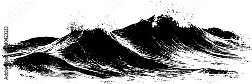 Black and white stencil art of overlapping waves for design and decor