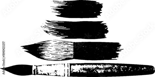 Minimalist black and white paintbrush strokes stencil illustration for art and craft design
