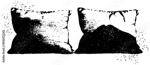 Black and white stencil art of patched up street cushions for urban decor
