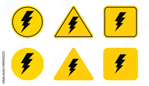 High voltage warning sign, electrical hazard danger symbol. Electric sign vector.
