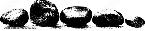 Black and white stencil art of polished river stones for urban design and decor