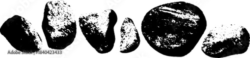 Minimalist black and white stencil art of polished river stones for wall decor and design