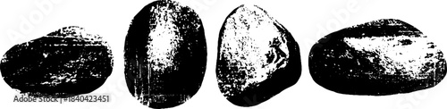 Black and white stencil art of polished river stones for urban decor