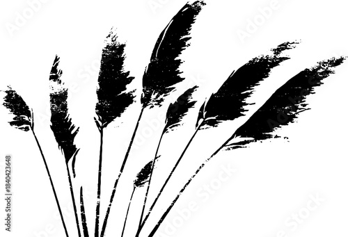 Elegant black and white reed stencil illustration for nature-themed designs