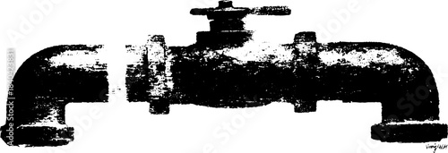 Retro industrial conduits black and white stencil illustration for urban art design