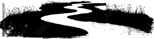 Black and white stencil of rippled wetland channel for nature design