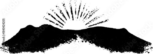 Abstract mountain landscape with sunburst