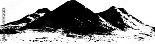Black and white volcanic mountain stencil art for urban design