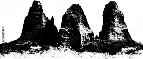 Black and white stencil of rugged basalt formations for artistic design