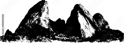 Monochrome stencil of rugged basalt formations for urban art and design