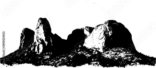 Black and white stencil of rugged basalt formations for nature art design