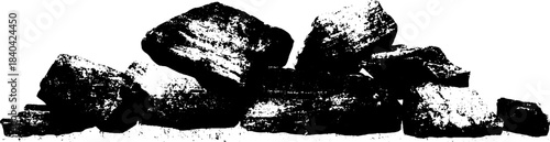 Monochrome stencil art of rugged boulder piles for urban design and decor