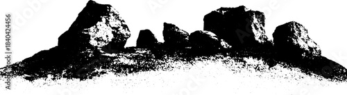 Rugged boulder piles black and white stencil illustration for urban art and design