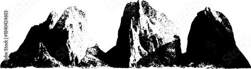 Black and white stencil of rugged karst formation for design and decor