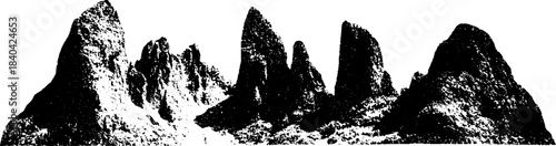 Black and white stencil of rugged karst formation for urban art and design