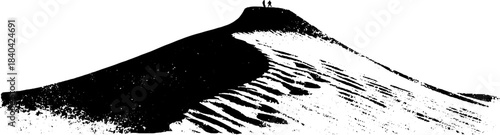 Black and white stencil of sand dune ripples with silhouette illustration for nature designs