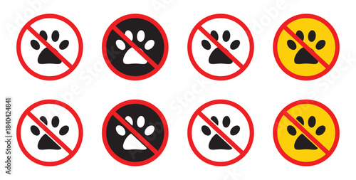 No pets allowed sign. No pets allowed in the area warning sign. No pets vector design.