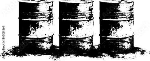 Black and white stencil illustration of industrial sealed barrels for urban art and design