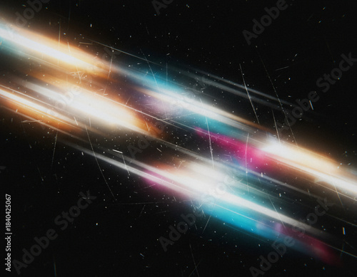 Abstract Neon Light Trails with Motion Blur and Light Leak Effects