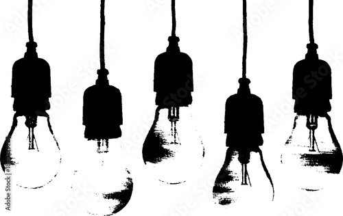 Black and white stencil illustration of sleek hanging pendant lights for urban home design