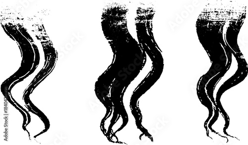 Black and white stencil of slender seaweed ribbons for graphic design