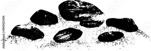 Black and white stencil illustration of scattered pebbles for urban art design